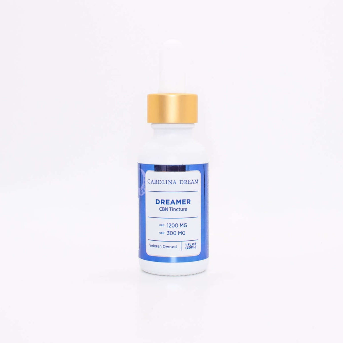 Dreamer nighttime tincture bottle with 1200mg CBD and 300mg CBN promoting restful sleep.